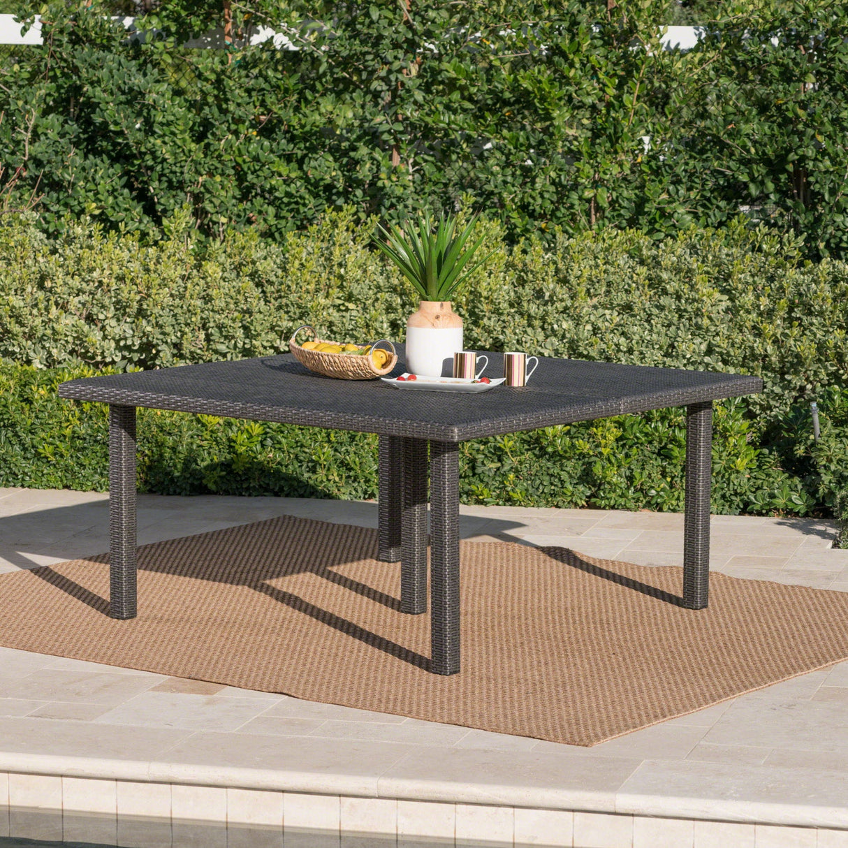 Outdoor Square Rattan Wicker Dining Table - Gray - Best Buy Furniture