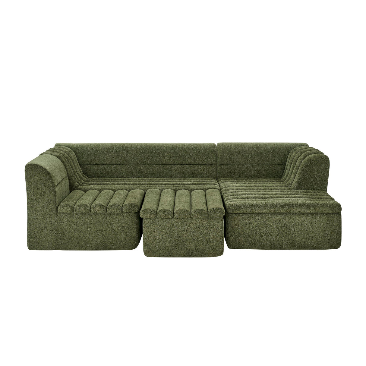 U-Shaped Modular Sectional Sofa With Chaise And Movable Ottoman With Wave-Shaped Armrest