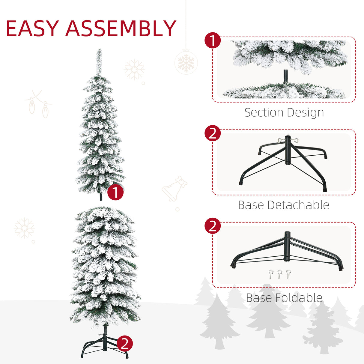 HOMCOM 6' Tall Unlit Snow Flocked Artificial Christmas Tree