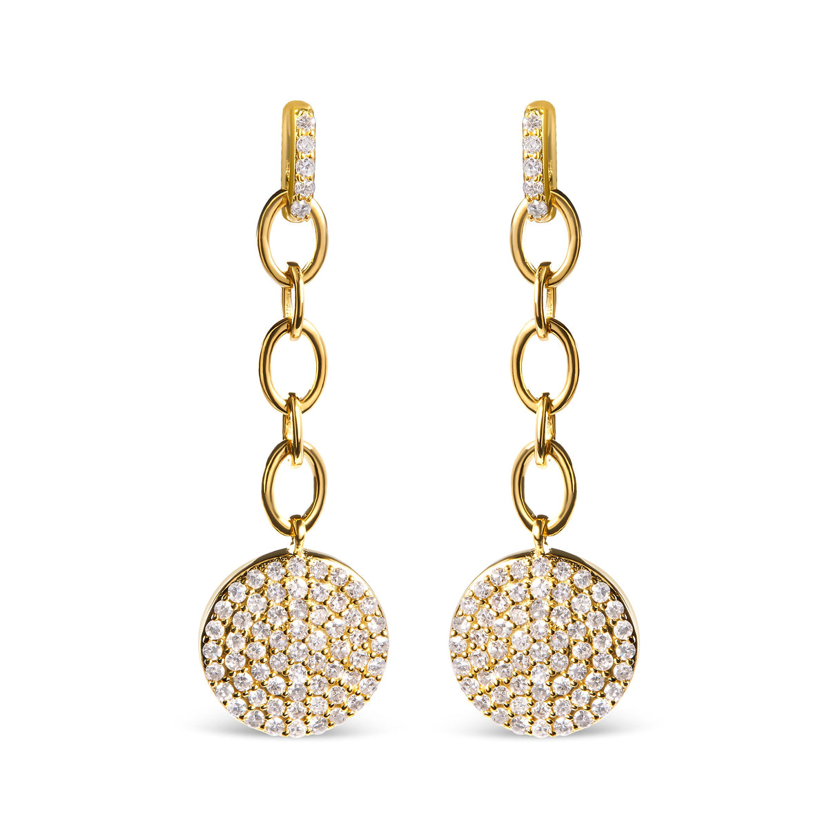18K Yellow Gold Plated .925 Sterling Silver 1.0 Cttw Diamond Composite Cluster Dangle Chain Earrings (I-J Color, I1-I2 Clarity)