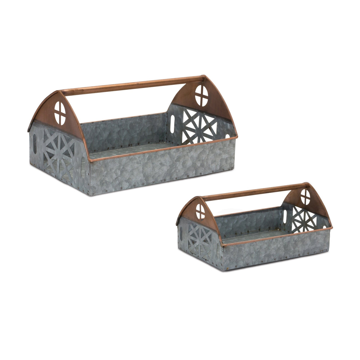 Galvanized-Metal-Barn-Caddy-Tray-(Set-of-2)-Serving-Trays