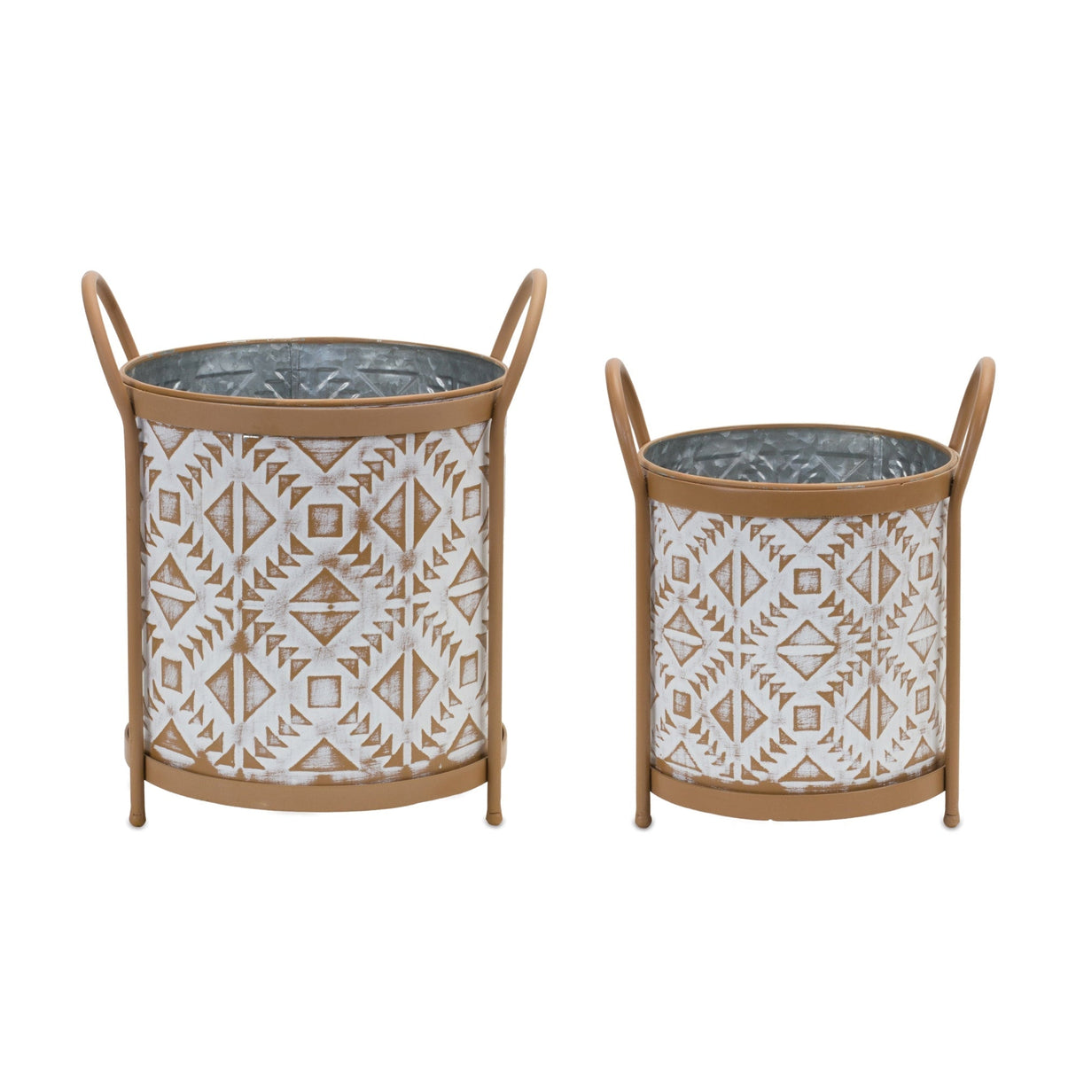 Footed-Metal-Aztec-Planter-(Set-of-2)-Pots-&-Planters