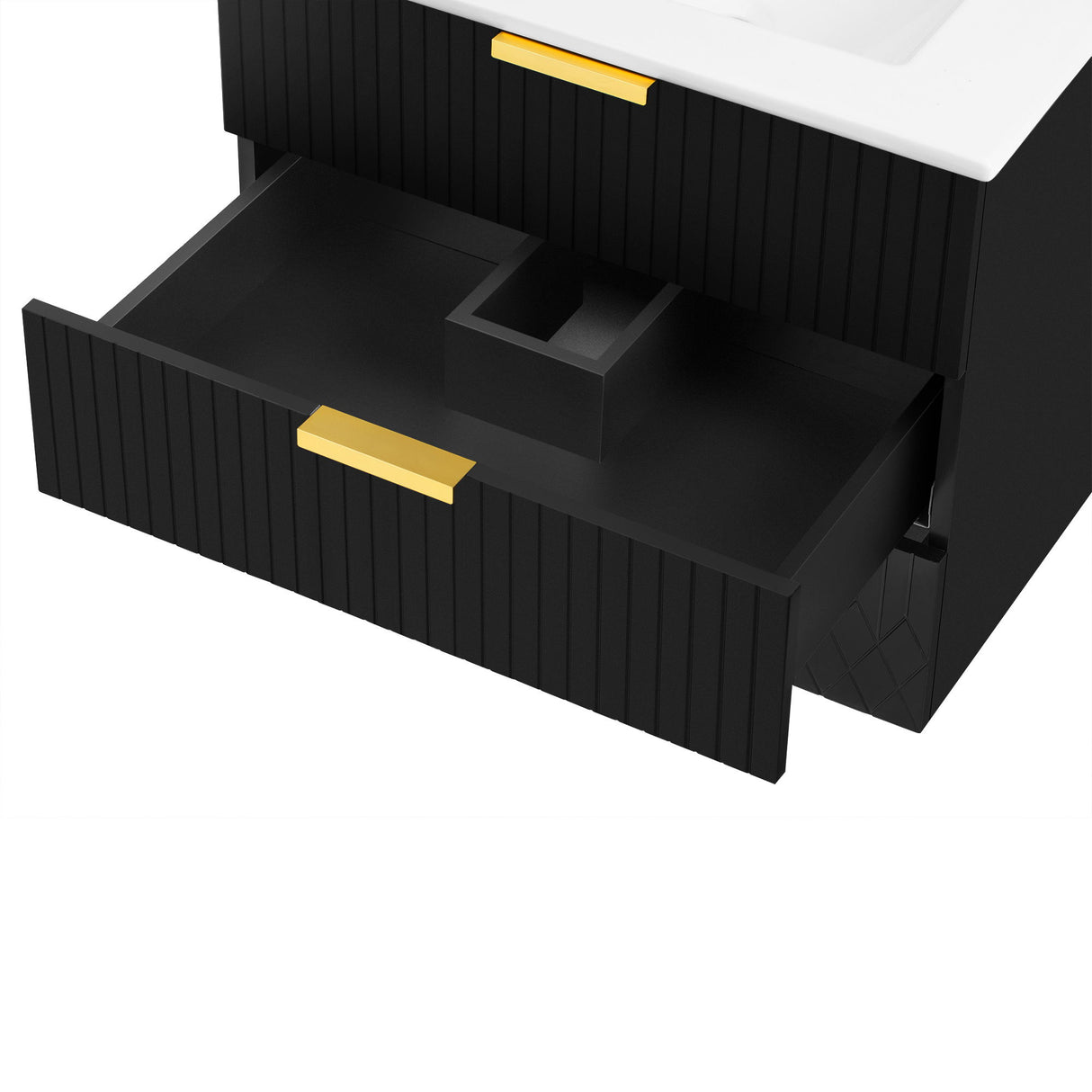 Wall Mounted Floating Cabinet With Double Drawer, Rectangular Sink