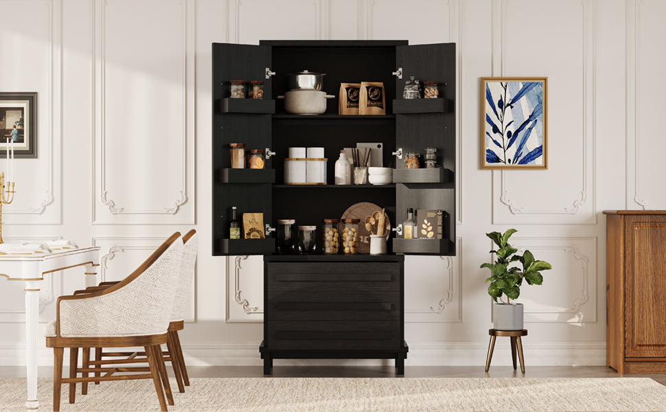 70" Kitchen Pantry Cabinet with 6 Door Shelves and 3 Drawers