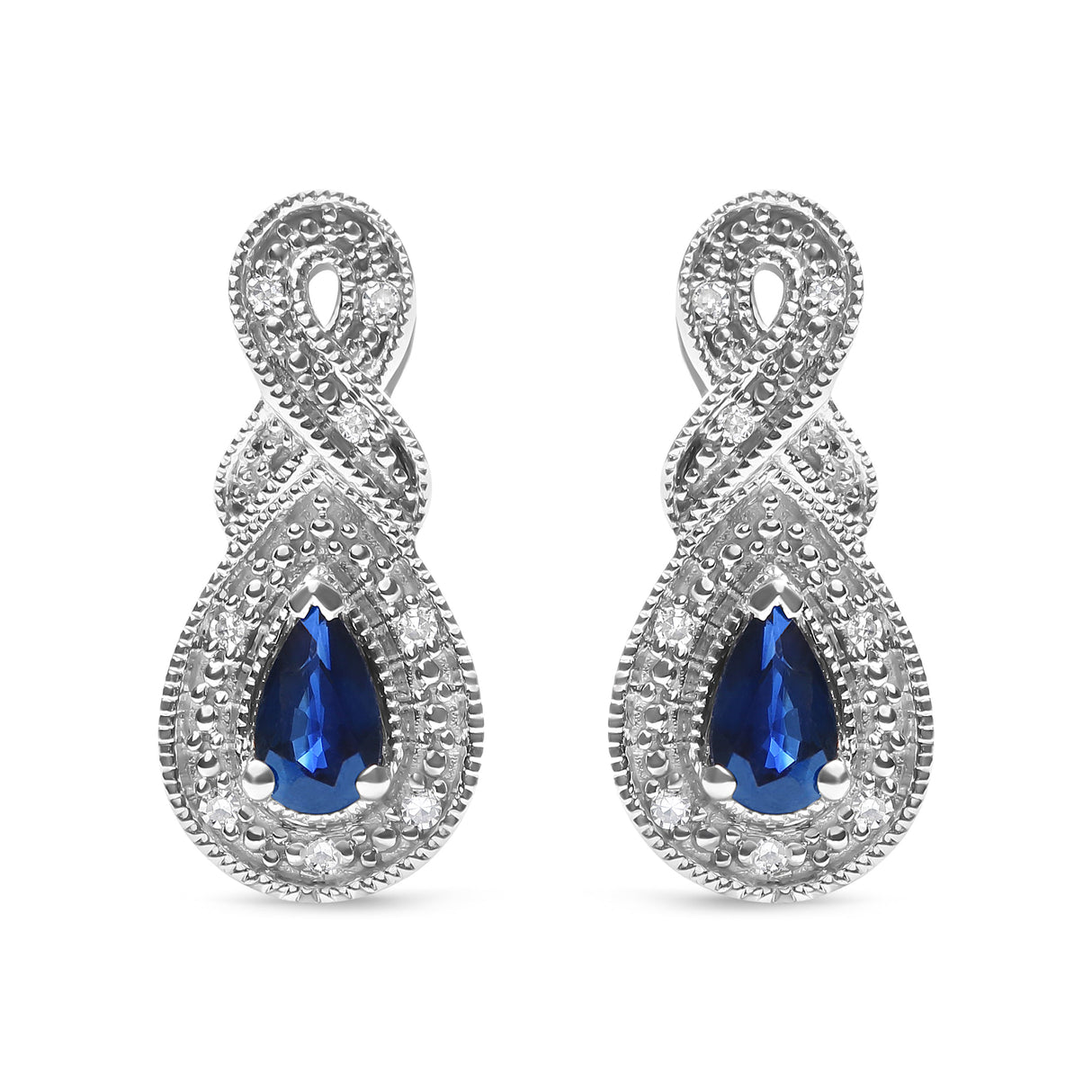 .925 Sterling Silver 4.5 x 3mm Pear Sapphire Gemstone and Diamond Accent Infinity Drop Stud Earrings (H-I Color, SI1-SI2 Clarity)