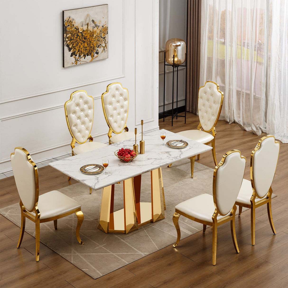 70'' Faux Marble Dining Table for 6 People
