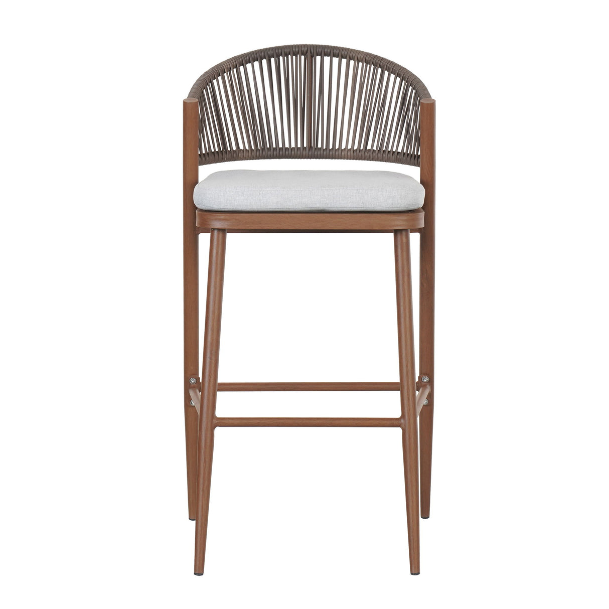 Outdoor Bar Height Metal Frame Counter Stools With Scallop Shaped Backrest & Water Resistant Cushions
