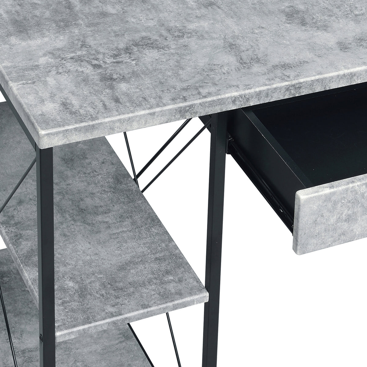 Grey and Black Desk with Drawer - Wood and Metal