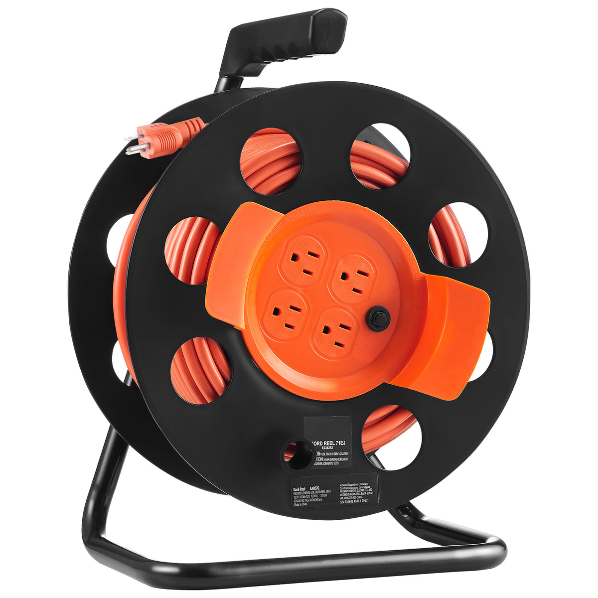 100FT Extension Cord Reel with 4 Outlets and Dust Cover