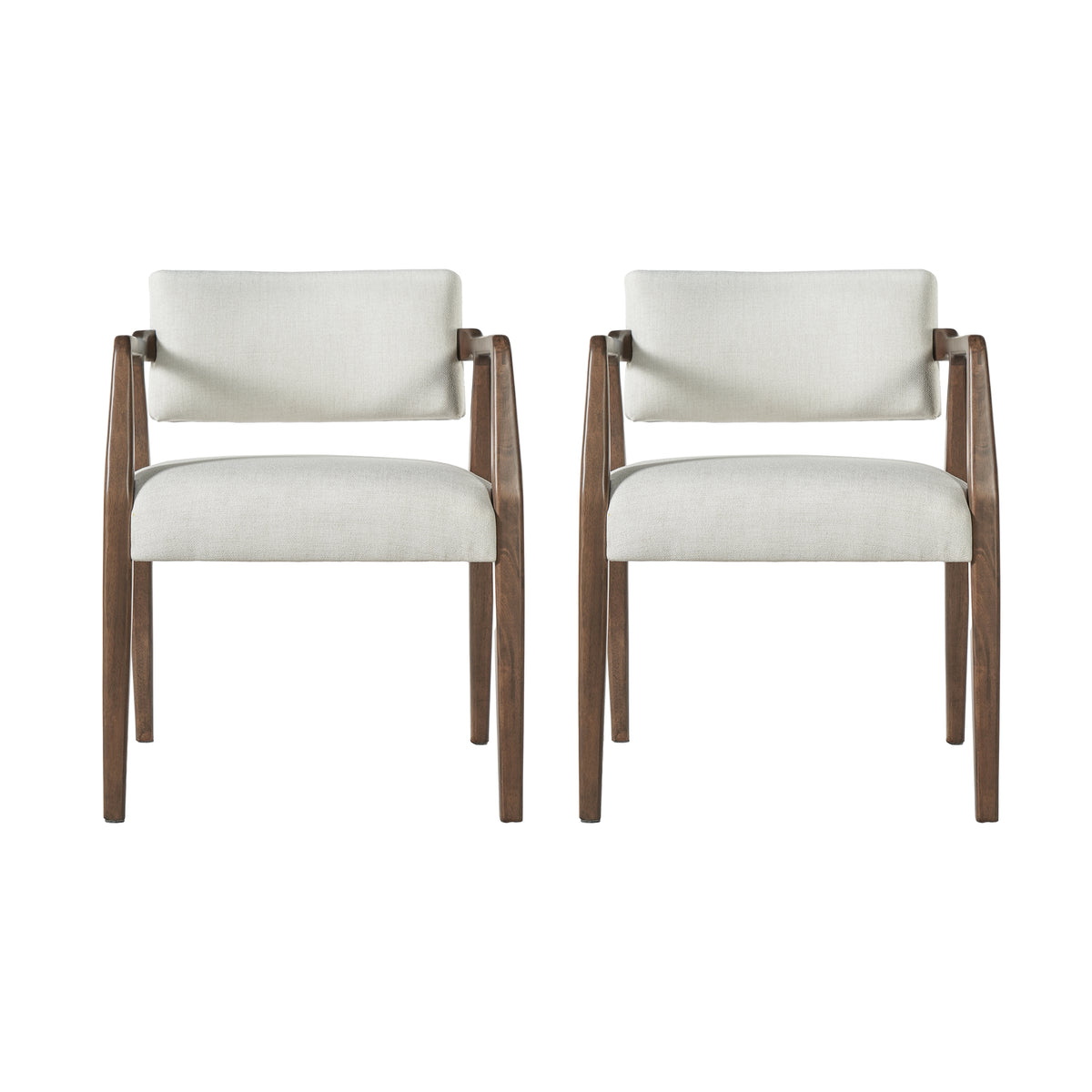 Mid-Century Rubber Wood Upholstered Dining Armchair (Set of 2)