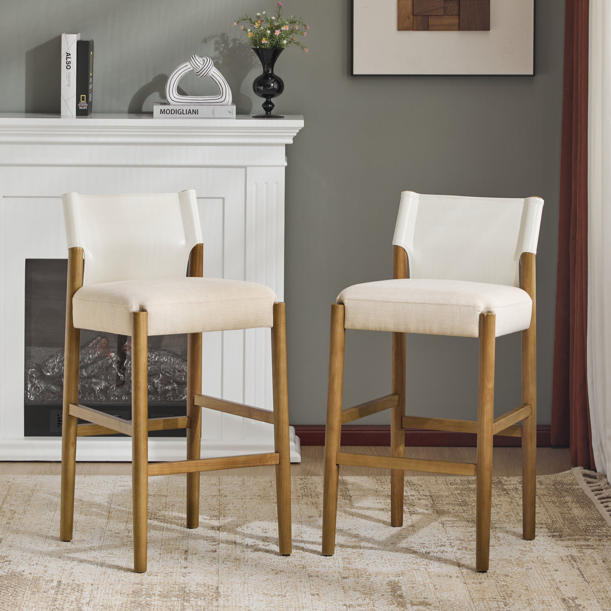 28.5'' Modern Solid Wood Bar Stool with Polyester Cushion - Set of 2