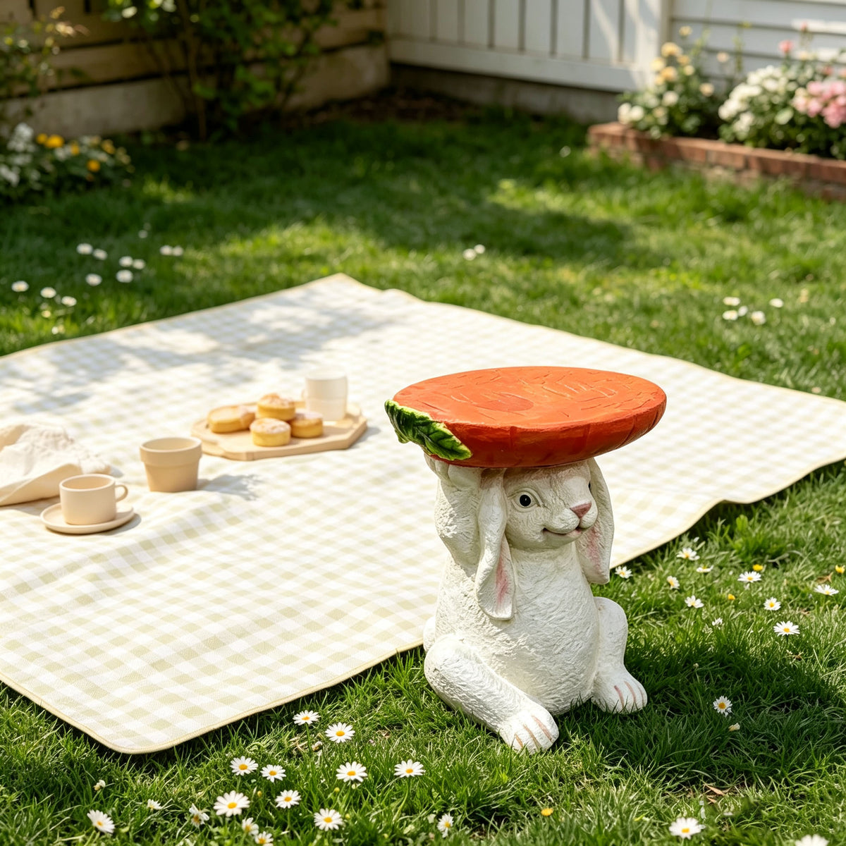 Resin Bunny Side Table with Carrot Top