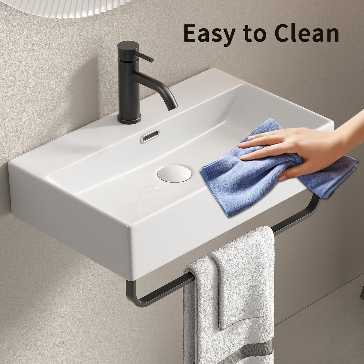 White Small Wall-Mount Vessel Sink with Towel Rack