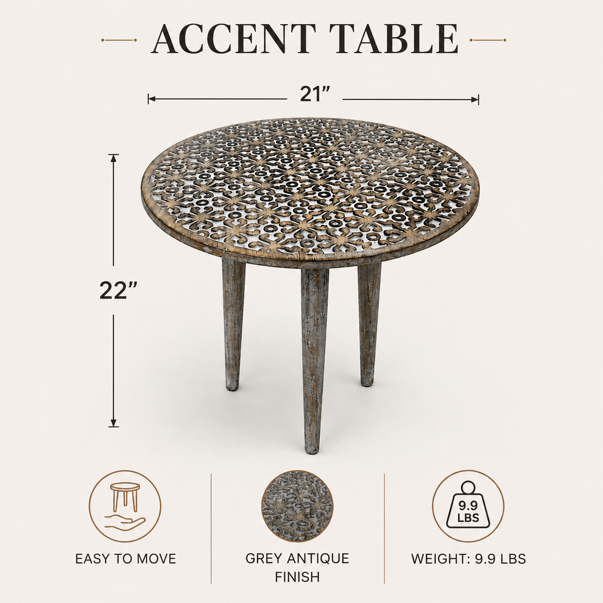 Handcrafted Mango Wood Round Accent Table