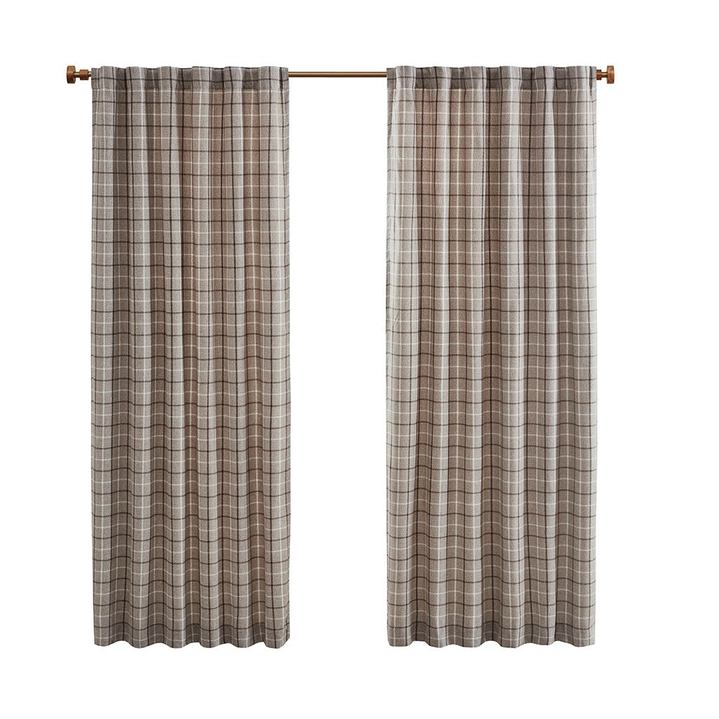 Plaid Rod Pocket and Back Tab Curtain Panel with Fleece Lining