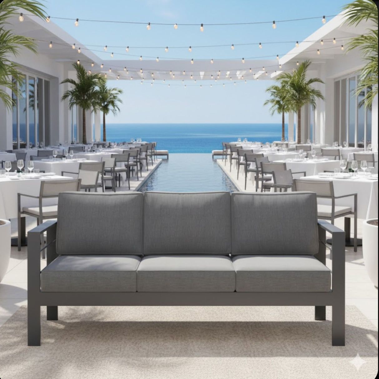 All-Weather Patio Sofa With Cushions, 3 Seat Outdoor Couch