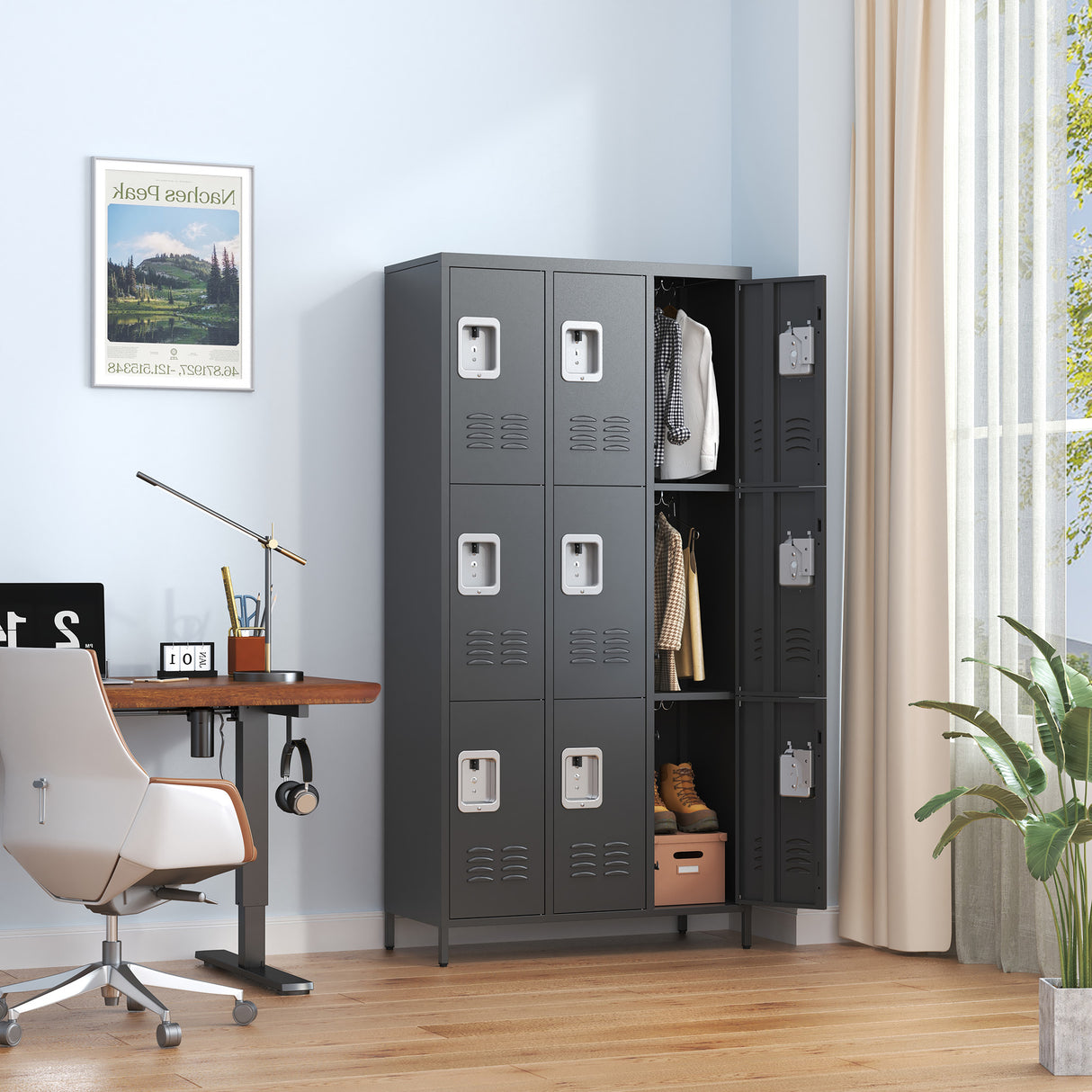 9 Door 72"H Metal Lockers With Lock for Employees, School, Office, Gym, Bedroom, Storage Locker Cabinet