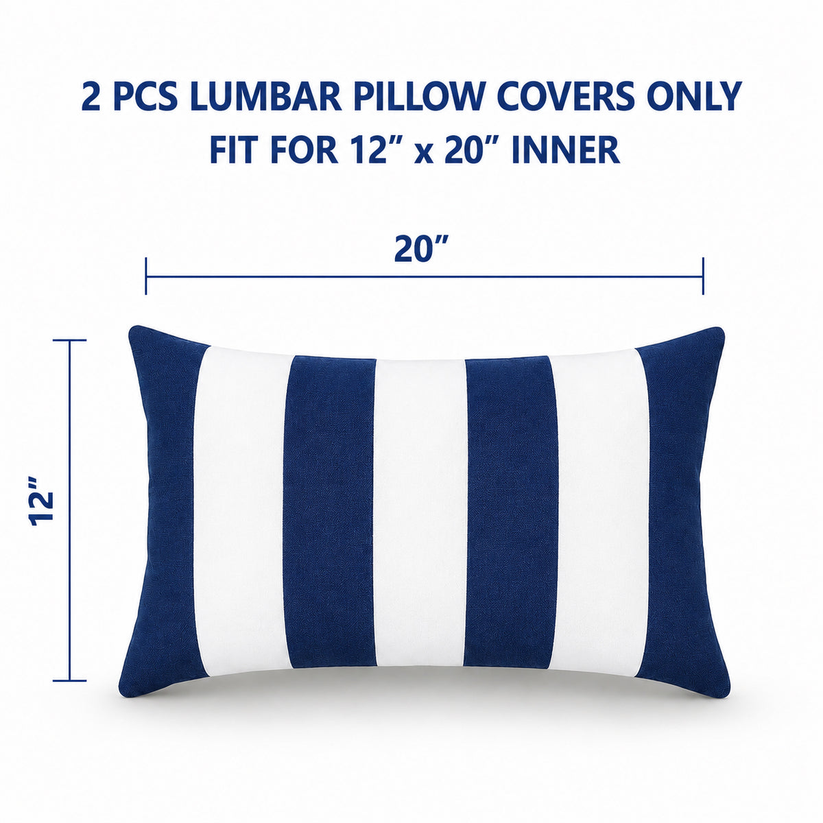 4 Pack Outdoor Lumbar Pillow Covers - Navy Blue/White Striped