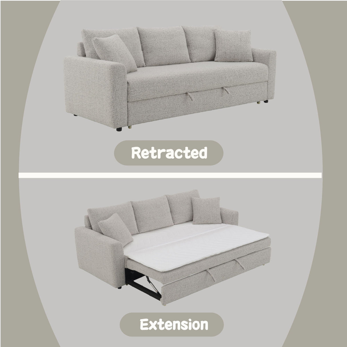 Connie - Boucle Sleeper Sectional Sofa With 2 Toss Pillows - Beige - Best Buy Furniture