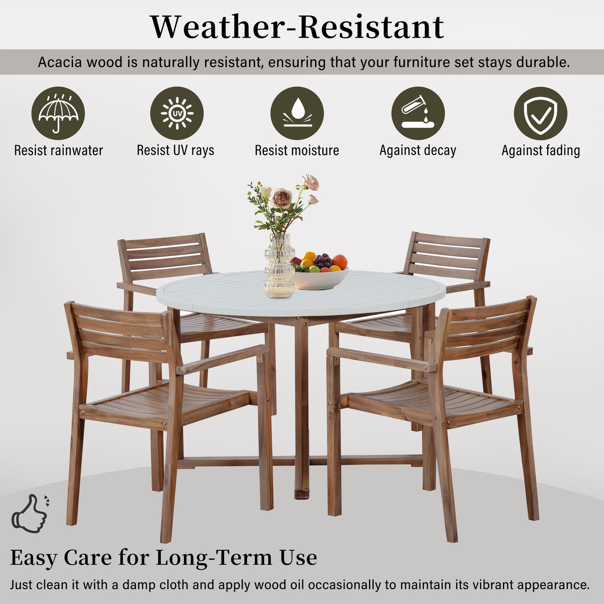 U_STYLE 5-Piece Outdoor Dining Set with Acacia Wood Chairs