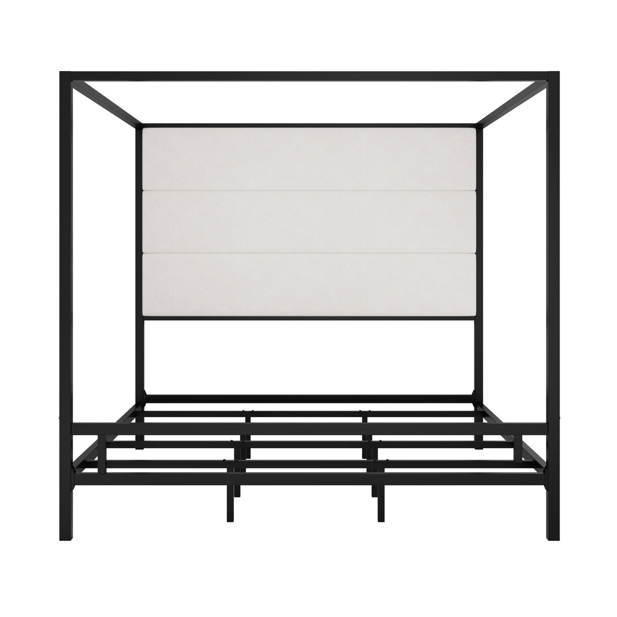 Canopy Bed With Tall Upholstered Headboard, 4 Poster Frame