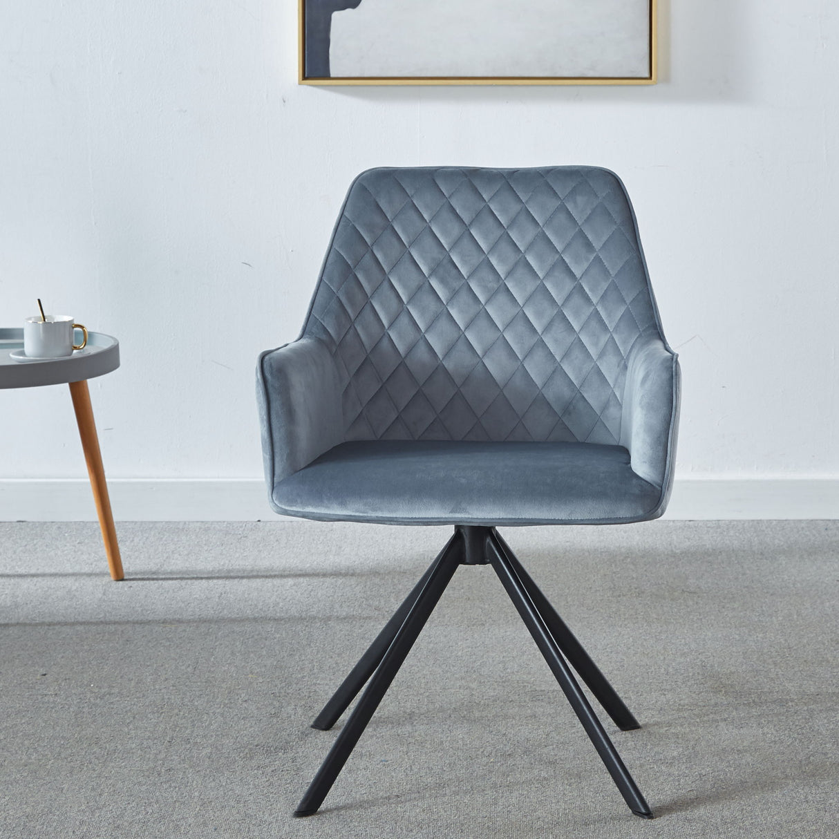 Modern Desk Chair No Wheel, Ergonomic Office Chair Home Office Upholstered Chair, Computer Chair For Bedroom, Reception Room, Living Room With Metal Legs - Blue