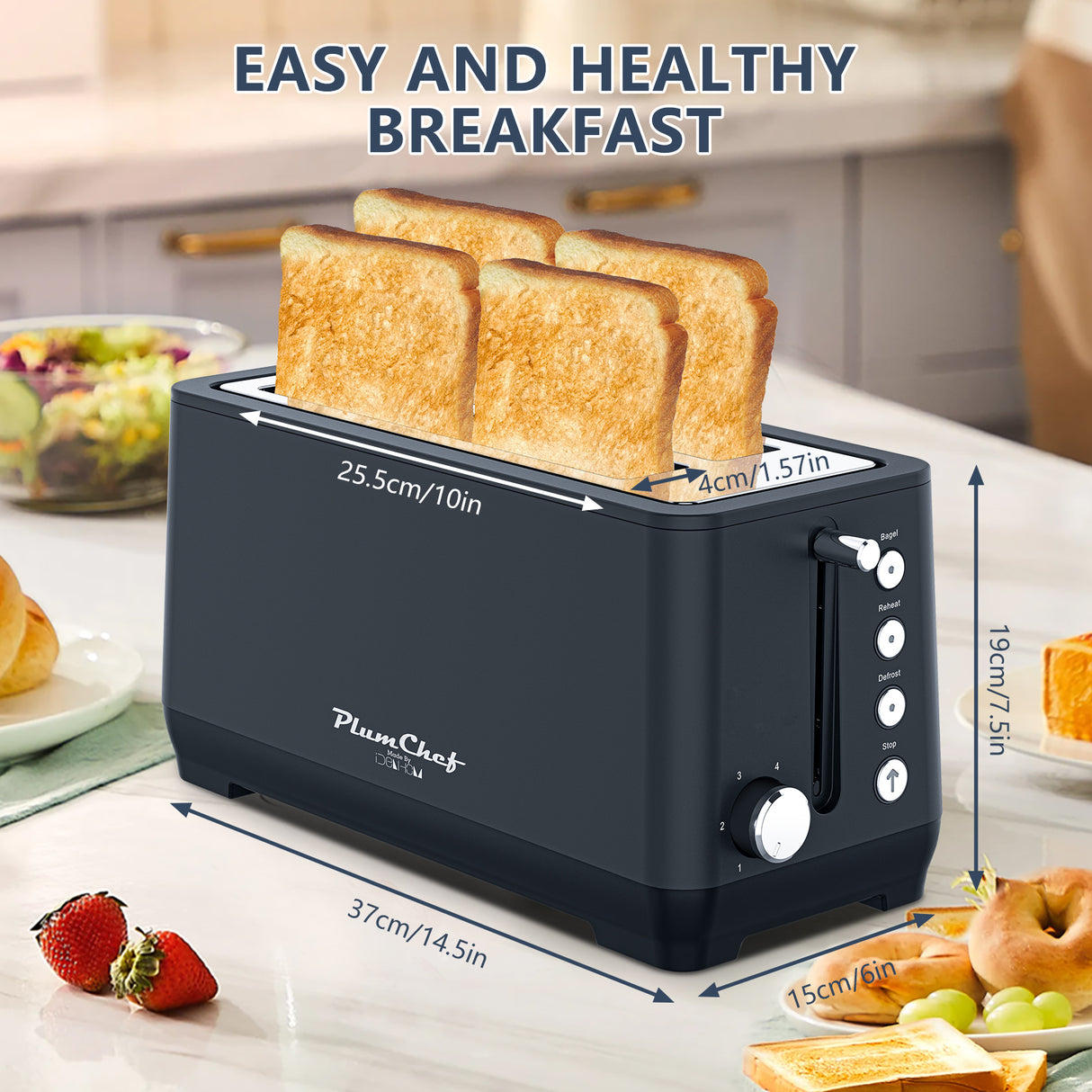 4-Slice Toaster, Extra Wide Long Slot with Warming Rack