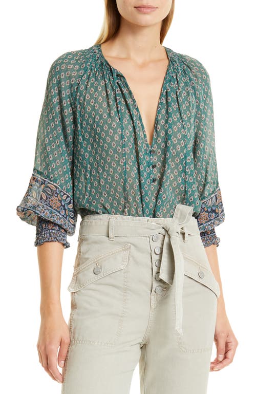 Veronica Beard Amato Foulard Print Silk Blouse in Seaglass Multi