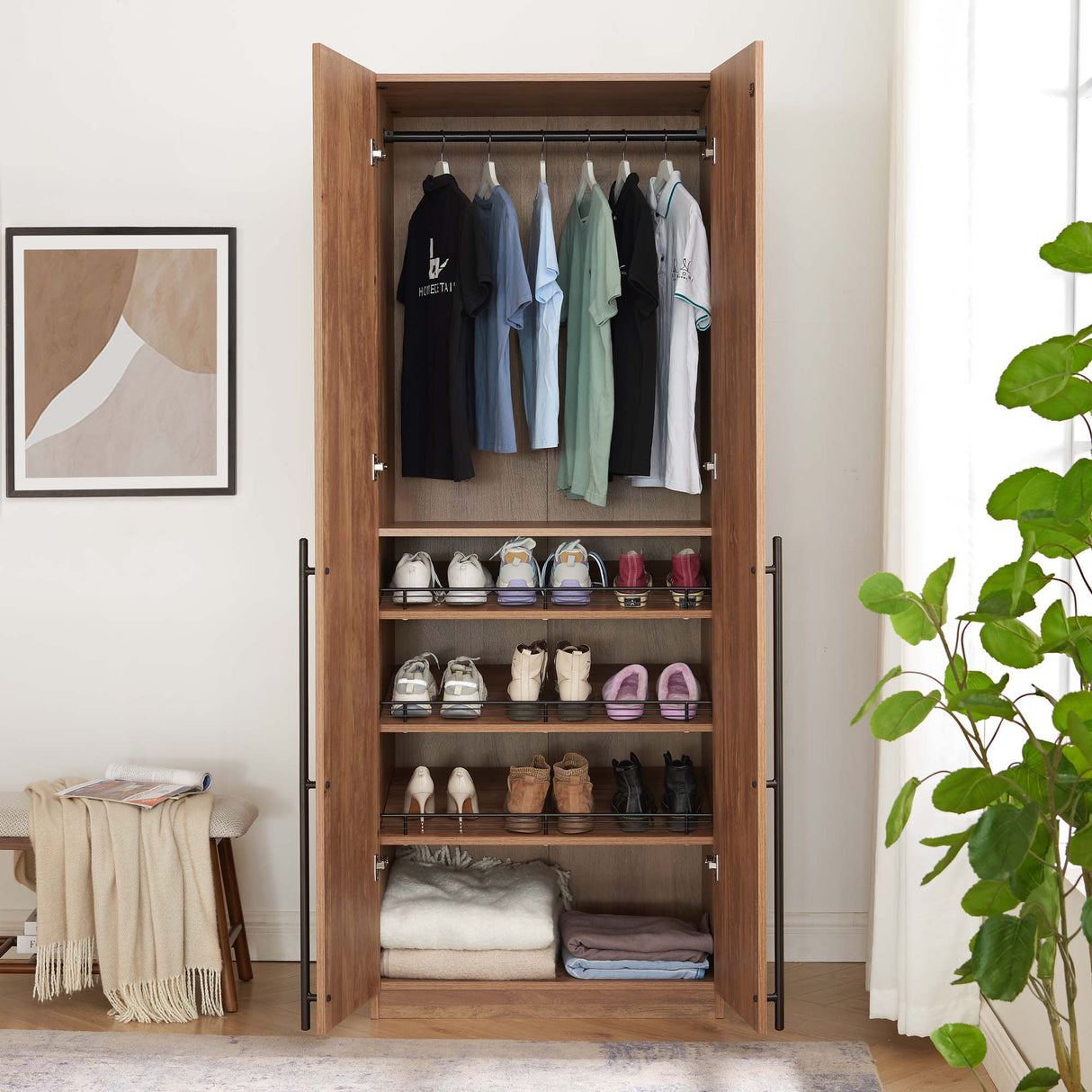Lee - Free Standing Wardrobe Closet With Adjustable Shoe Shelves