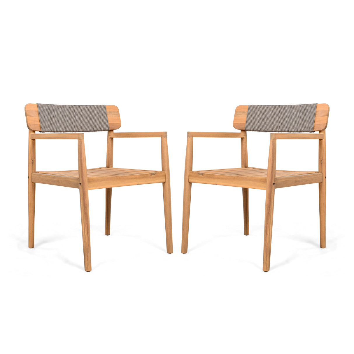 Creative Braided Acacia Wood Outdoor Dining Chairs with Armrests