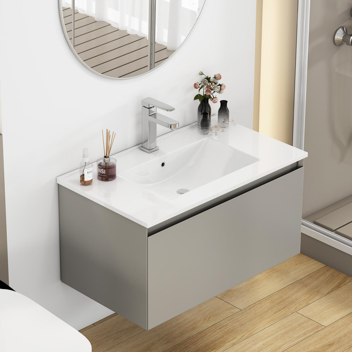 32-Inch Wall-Mounted Bathroom Vanity with Soft-Close Drawer