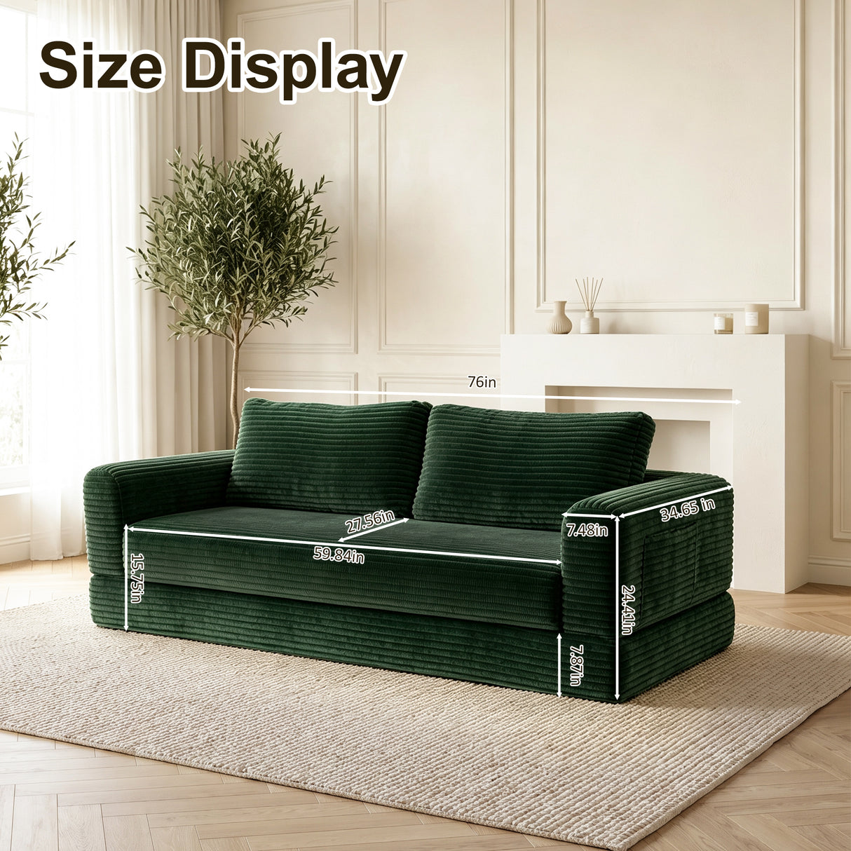 76 Inch Convertible Futon Sofa Bed
