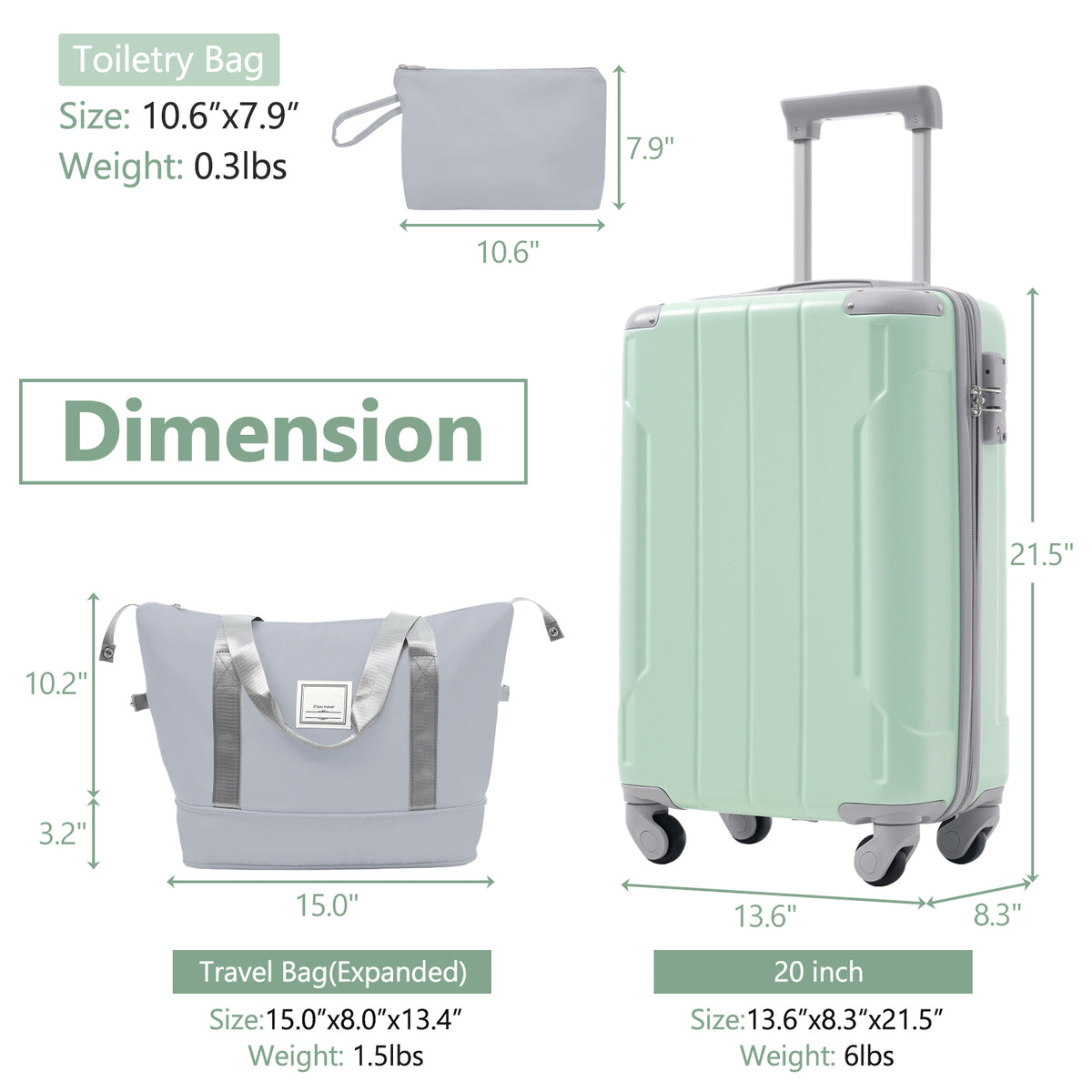 20 Inch Carry On Luggage Set 3 Piece with Spinner Wheels