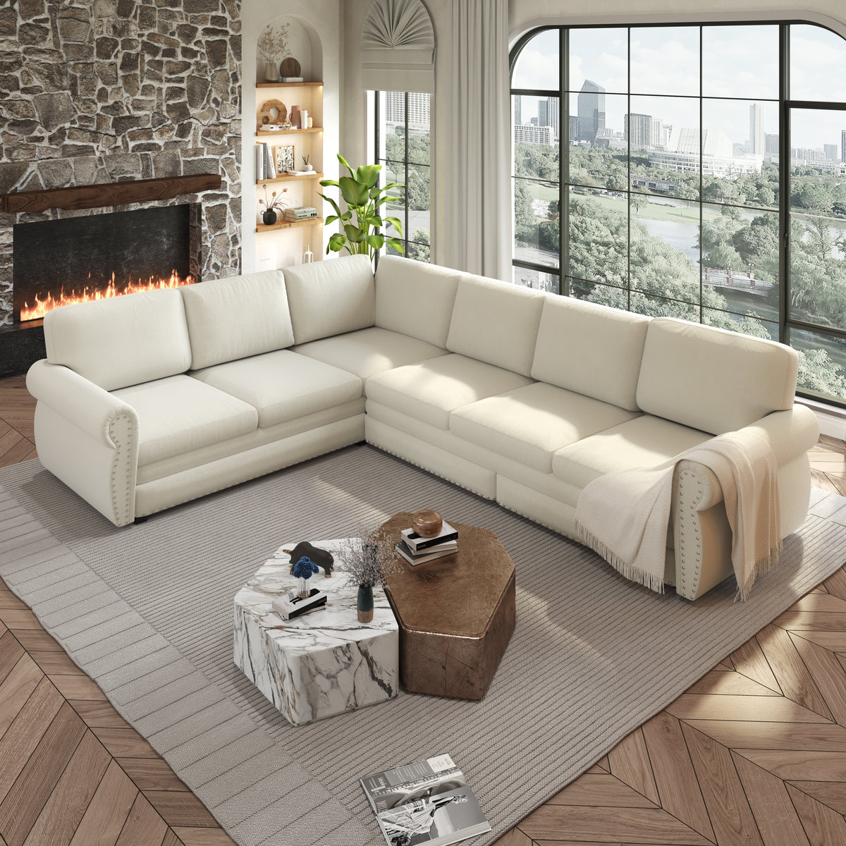 118" L-Shaped Convertible Sofa Bed