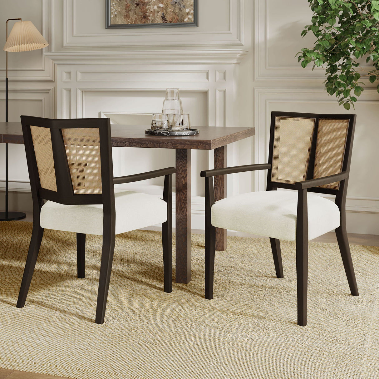 Mid Century Modern Arm Dining Chair Set With Rattan Backrest - Best Buy Furniture