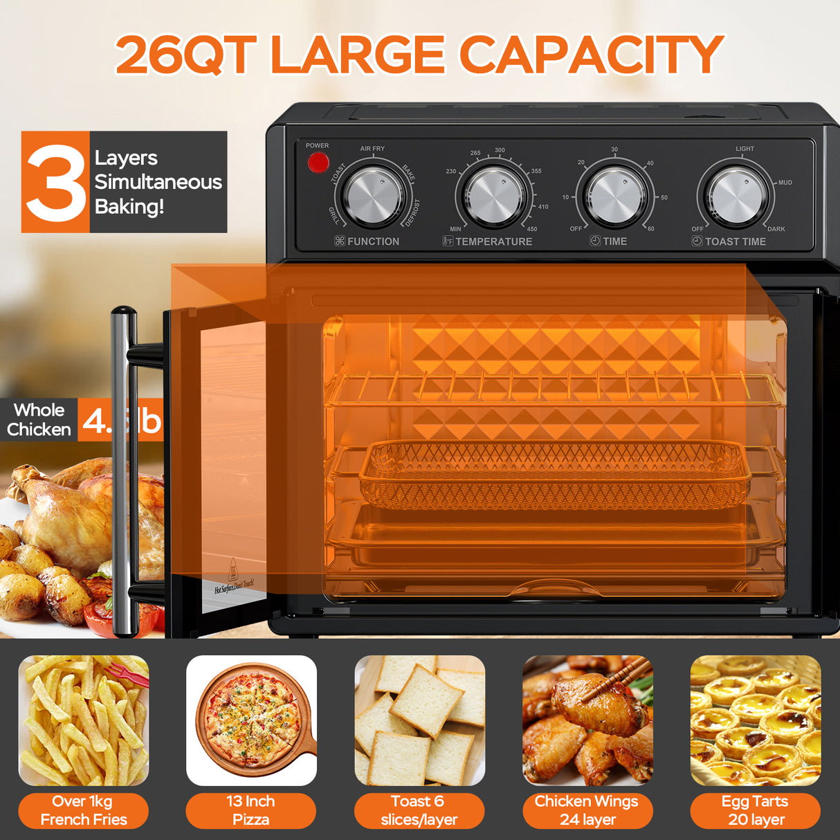 PlumChef 26QT Large Capacity French Double-Door Air Fryer Convection Toaster Oven