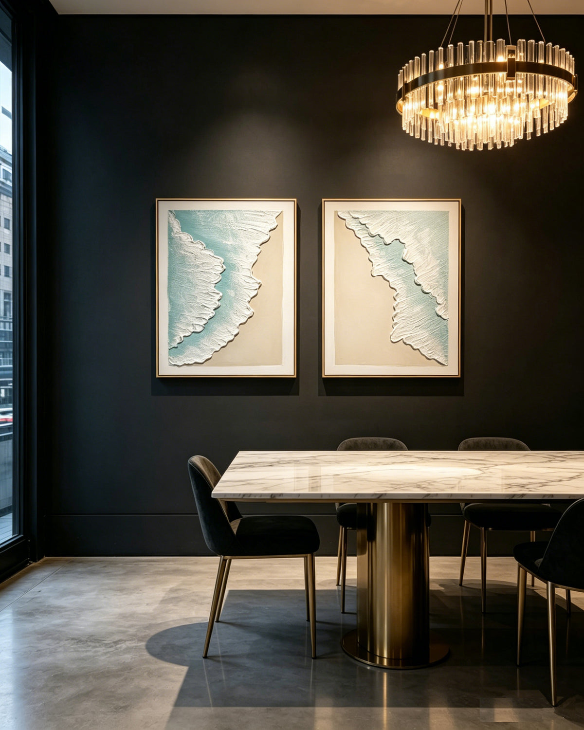 24x32 Framed Ocean Wave Wall Art Set with 3D Plaster Texture - Aqua