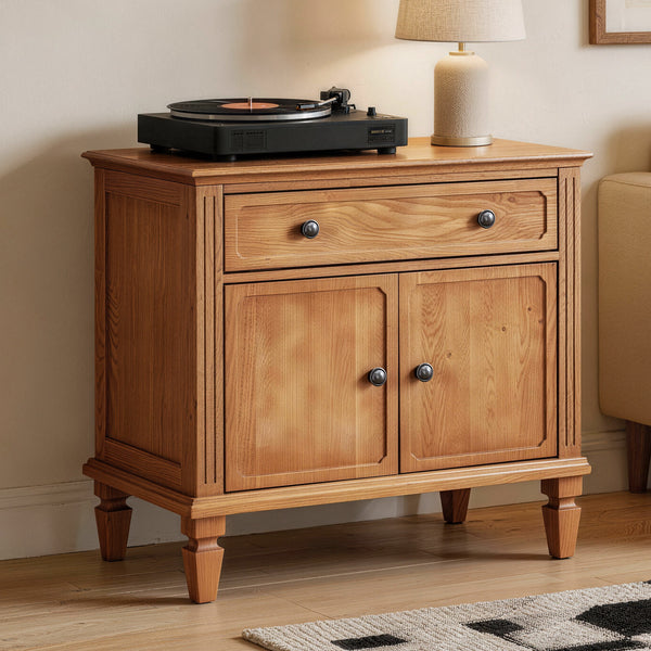 Farmhouse Nightstand with Charging Station, Wood Bedside Table with Drawer & Double-Door Storage Cabinet, End Table with USB & Type-C Ports for Bedroom, Living Room