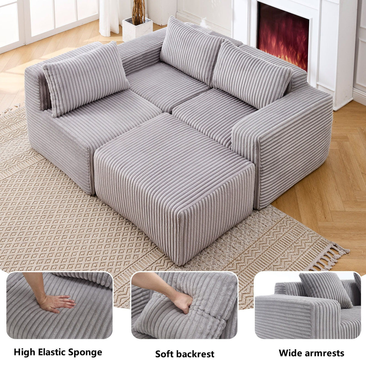 L-Shape Modern Minimalist Modular Sectional Sofa with Deep Seats