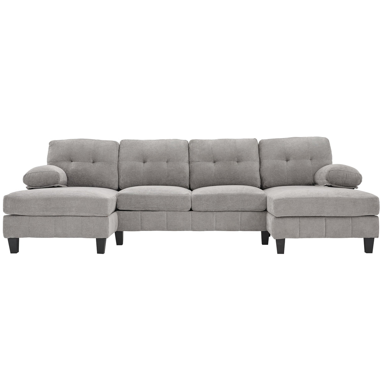 U-Shaped Sectional Sofa 103.5" Fabric Couch With Dual Chaise Lounges, Storage Pockets, Armrest Pillows