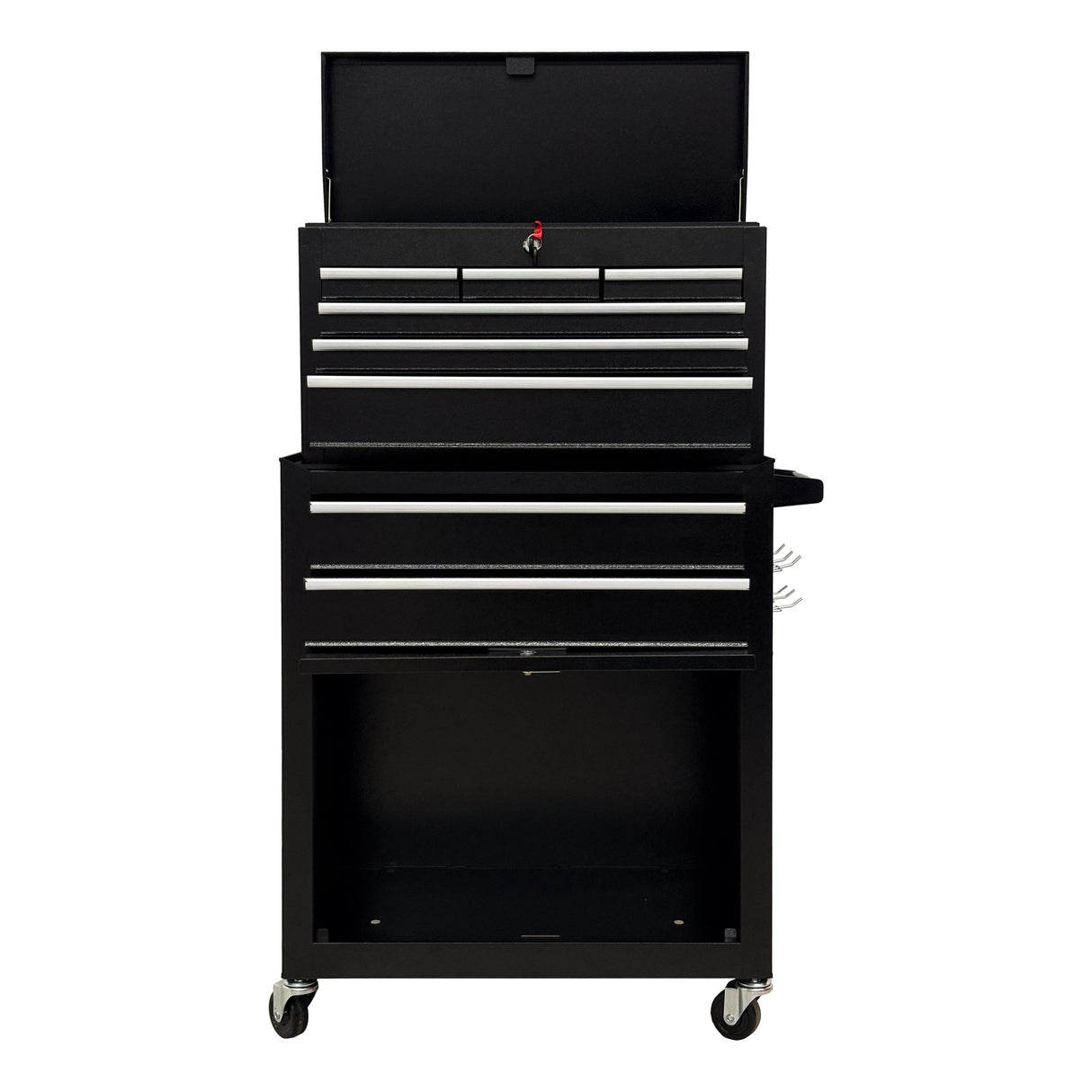8‑Drawer High‑Capacity Rolling Tool Chest, 2‑in‑1 Detachable Top Box,Metal Tool Storage Cabinet with Drawer Liners, Lockable Wheels & Side Hooks, Heavy‑Duty Tool Cart for Garage Workshop‑Black
