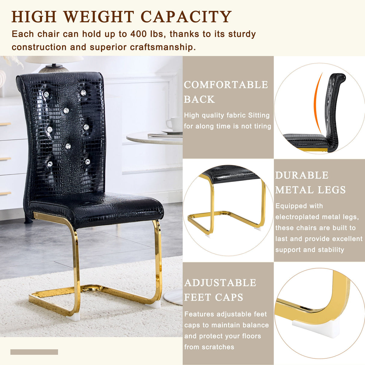 Elegant Design Alligator Skin Upholstered Dining Chairs