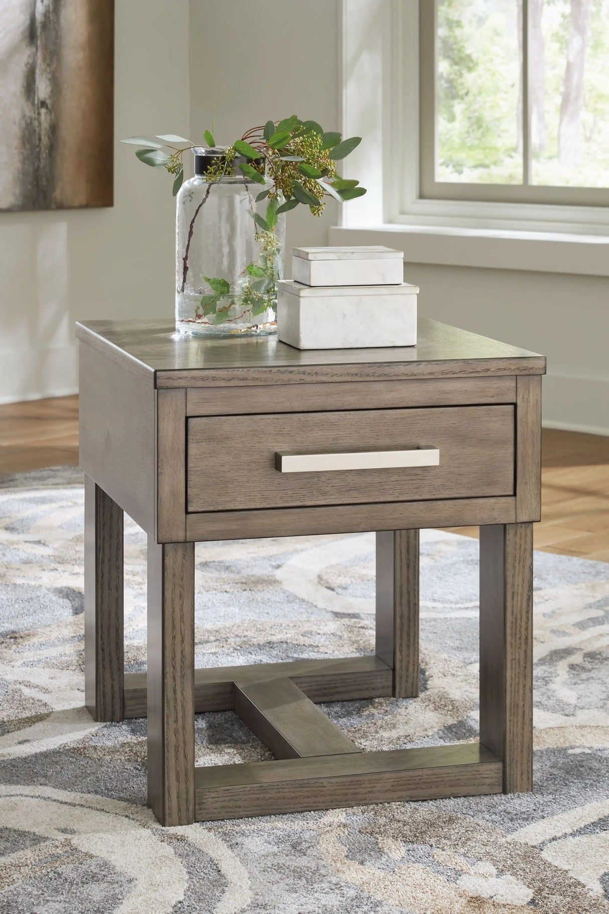 Loyaska - Rectangular End Table - Grayish Brown - Best Buy Furniture