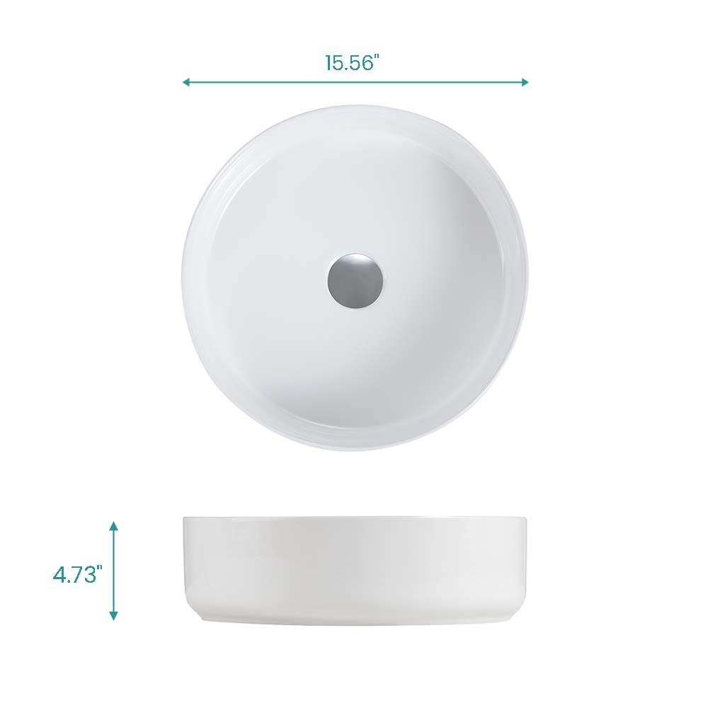 Integrated White Ceramic Basin, 15.56-Inch Round, Gloss Finish