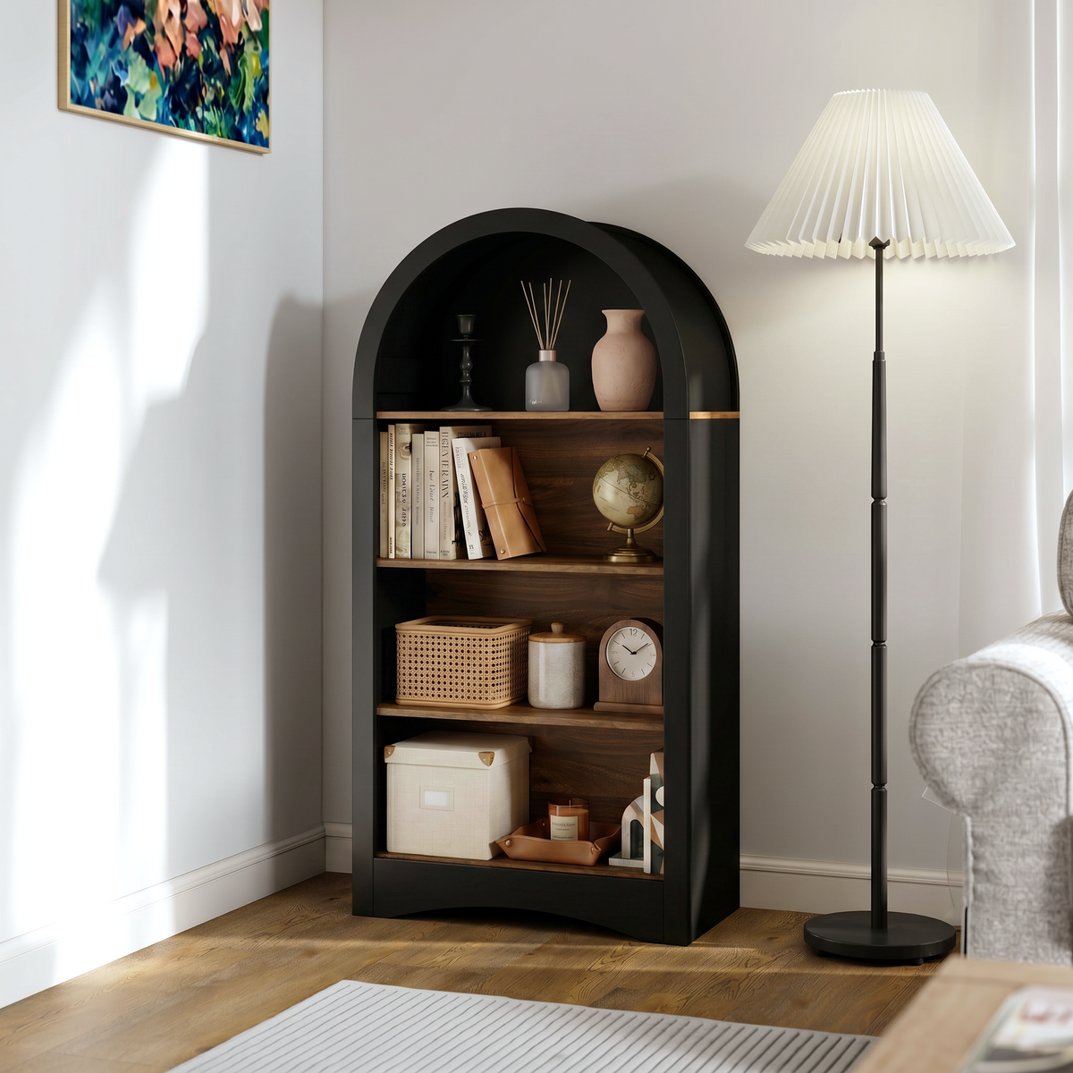 47" Freestanding Display Rack with Woodgrain Shelves