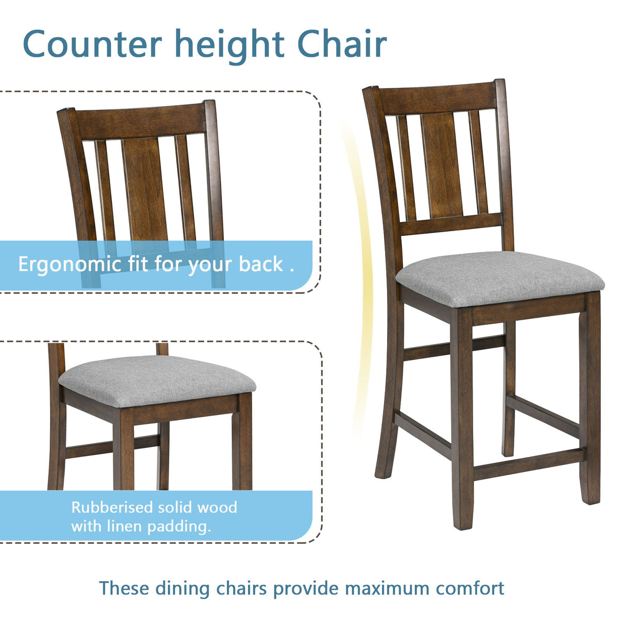5 Pieces Dining Table Set, Counter Height Kitchen Table Set With Square Table And 4 Upholstered Chairs