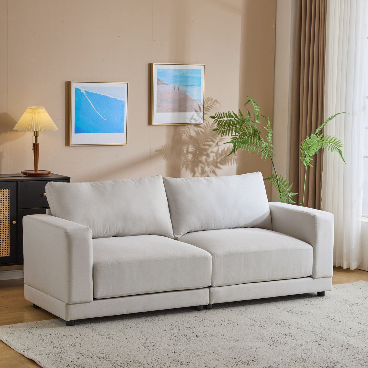 Modern Square Arm Sofa With Soft Fabric Upholstery, Deep Cushions - Best Buy Furniture