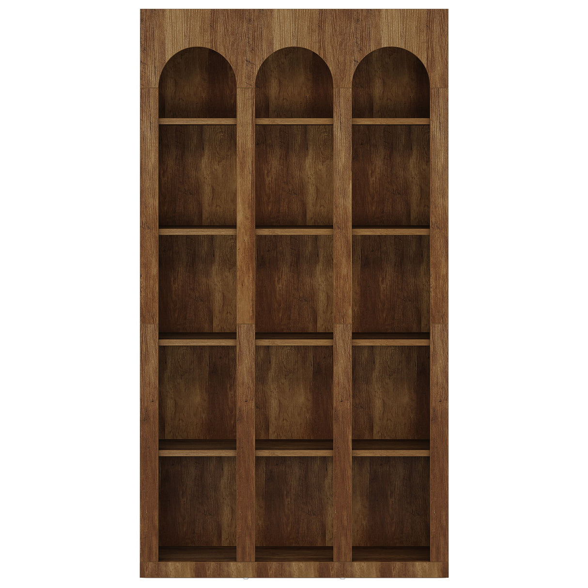 5 Tier Farmhouse Arched Bookcase For Living Room - Rustic Brown
