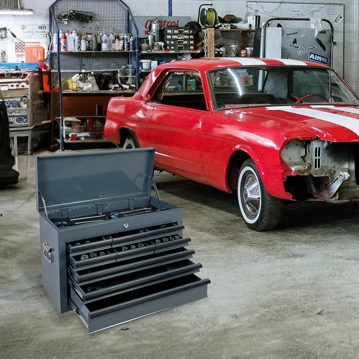 Heavy Duty Metal Tool Box - 24-inch Portable Organizer