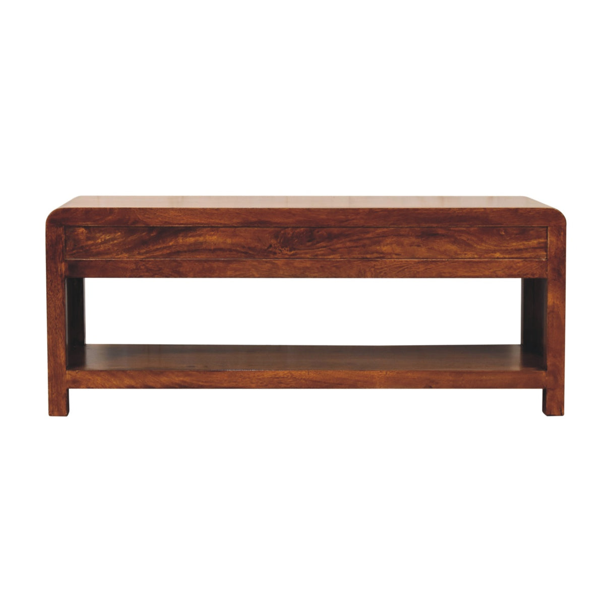 Solid Wood Aspen Media Unit, 3-Drawers, Open Slot, Chestnut